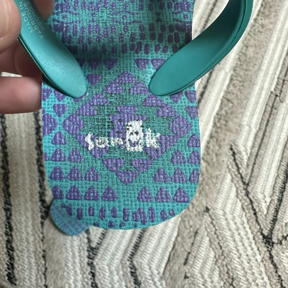 Sanuk Toddler Girl Flip Flop Sandals Sz 7-10 Blue Summer Shoes Vacation Slip On